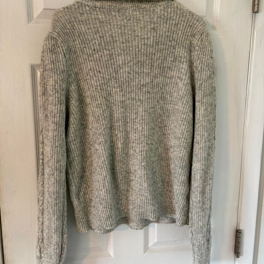 LOFT Cable Knit Quarter Zip Sweater Gray Cozy Preppy Cottagecore Large - Picture 2 of 6